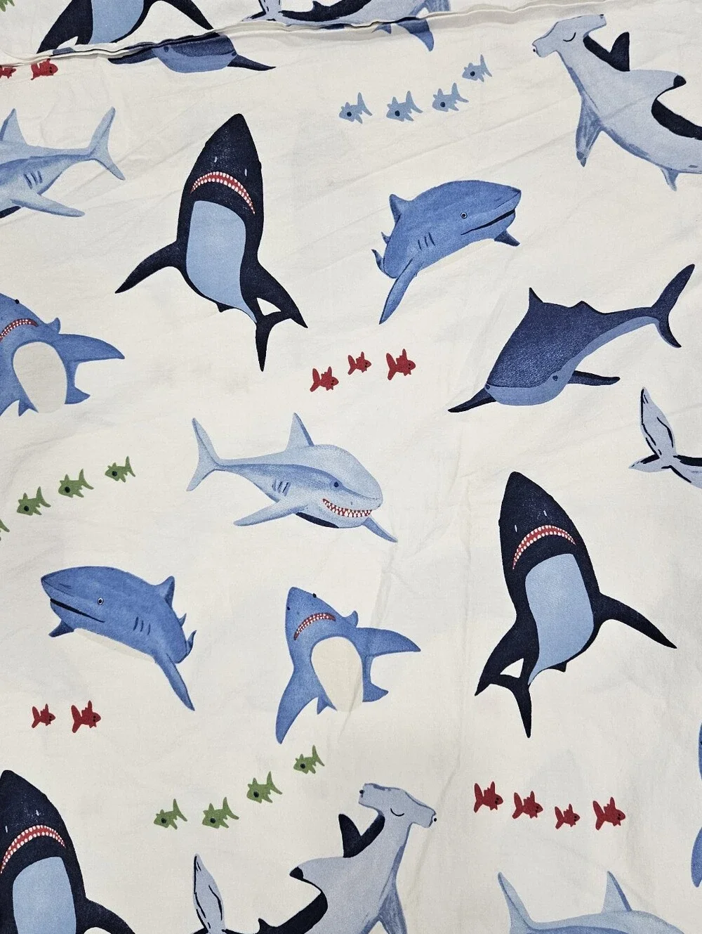 Pottery Barn Kids Shark Bite TWIN Flat Sheet Blue White Cotton Ocean Nautical